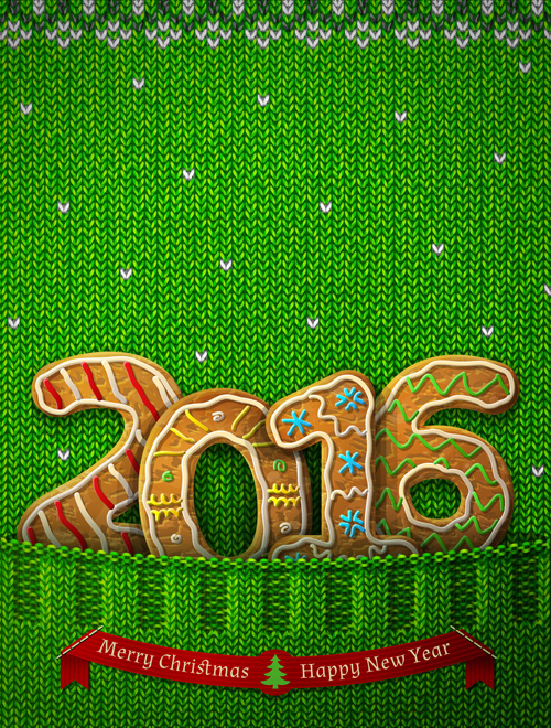 2016 christmas with new year and green fabric background vector