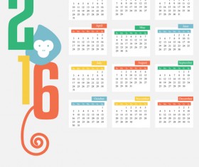2016 monkey calendars vintage styles vector