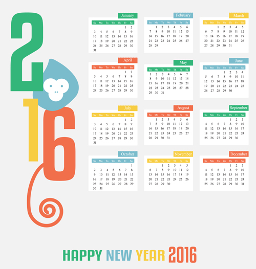 2016 monkey calendars vintage styles vector