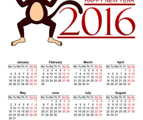 2016 monkey new year calendar vector