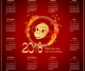 2016 monkey new year with red calendar vector