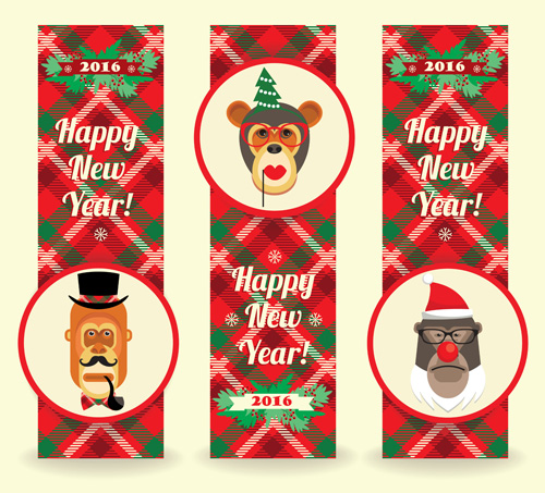2016 new year banners with monkey vector