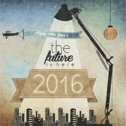 2016 new year city night vintage vector