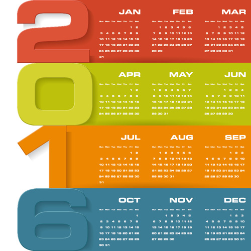2016 new year with colored calendar vector