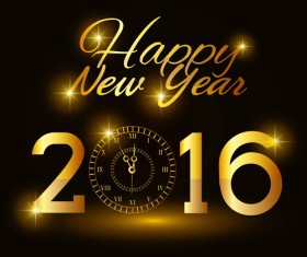 2016 new year with gold clock vector material