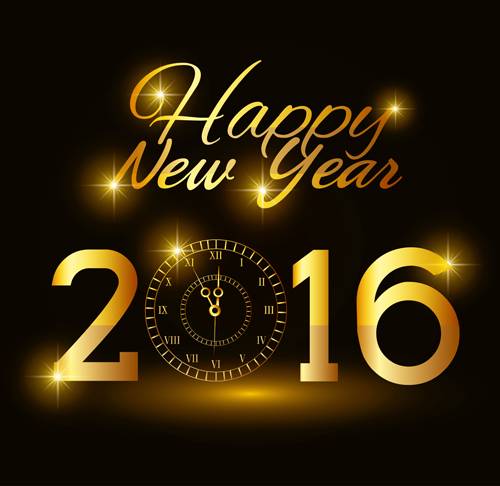 2016 new year with gold clock vector material