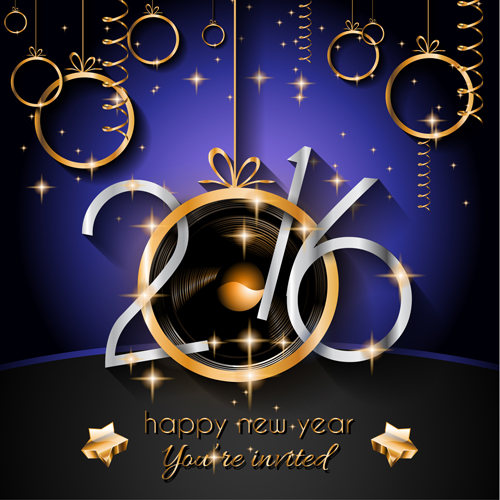 2016 new year with hanging decor vector background 03