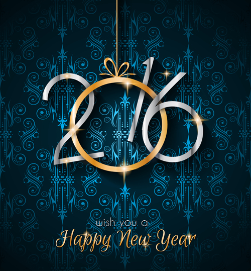 2016 new year with hanging decor vector background 05