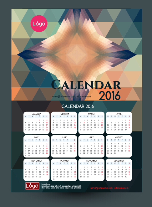 2016 technology calendar template vector 01