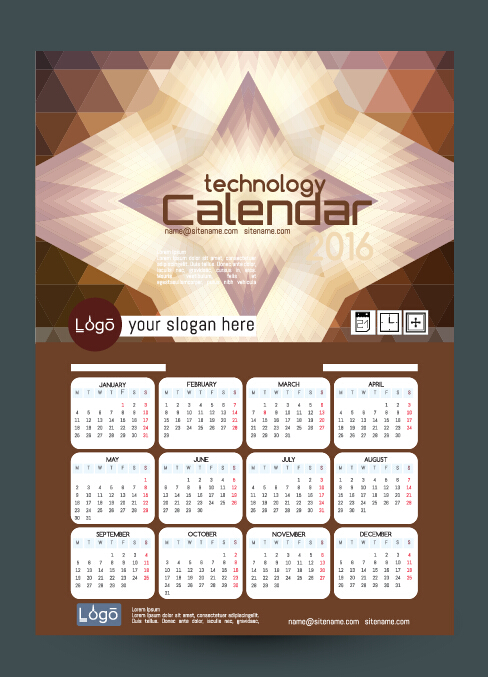 2016 technology calendar template vector 02