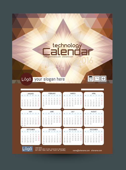 2016 technology calendar template vector 03
