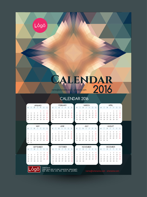 2016 technology calendar template vector 04
