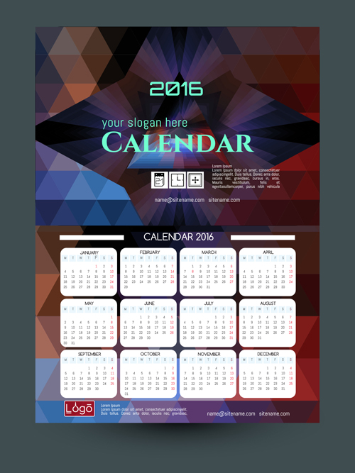2016 technology calendar template vector 06