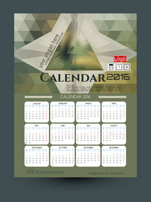 2016 technology calendar template vector 07