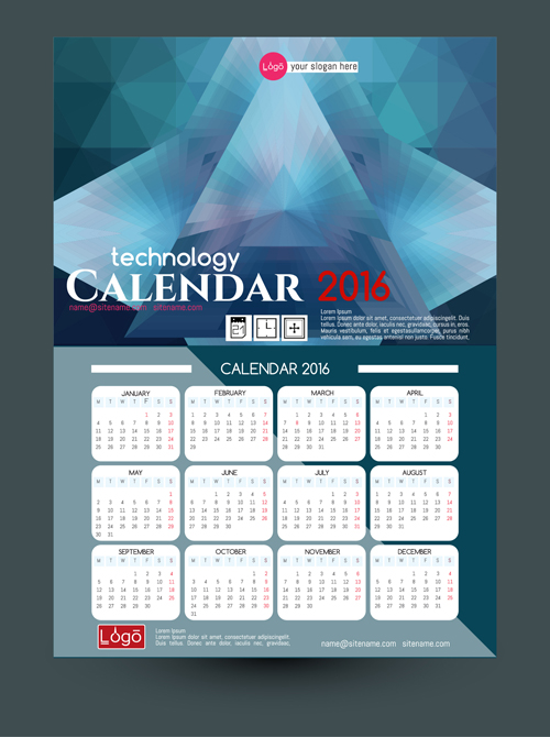 2016 technology calendar template vector 08