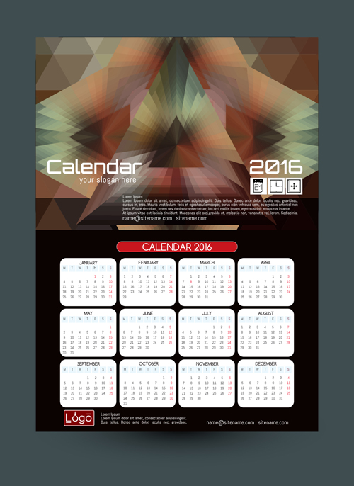 2016 technology calendar template vector 11