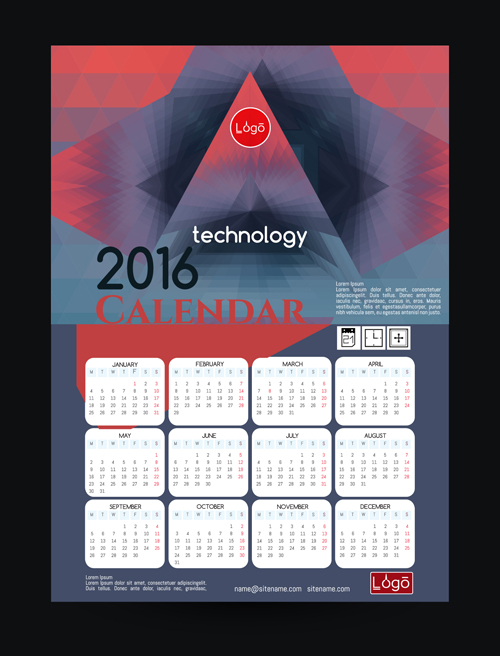 2016 technology calendar template vector 12