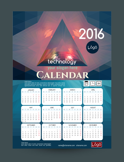 2016 technology calendar template vector 13