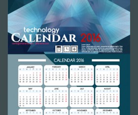 2016 technology calendar template vector 16