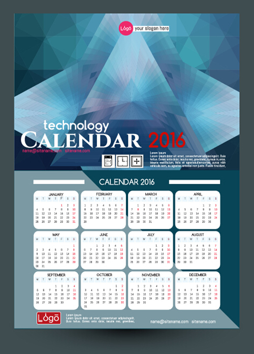 2016 technology calendar template vector 16