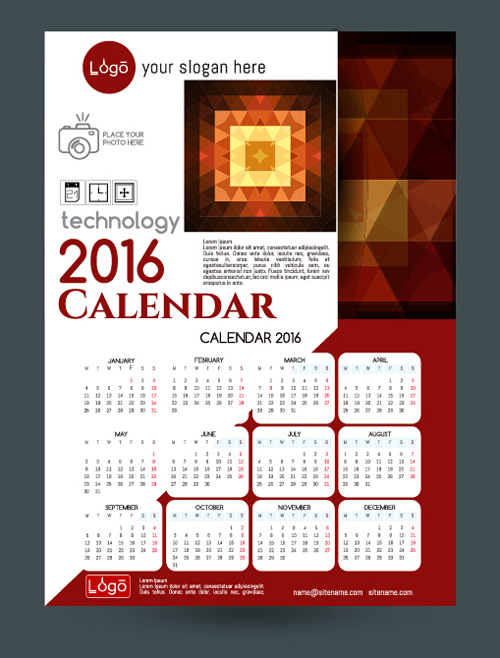 2016 technology calendar template vector 18