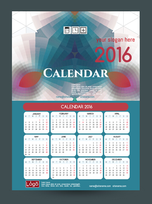 2016 technology calendar template vector 20