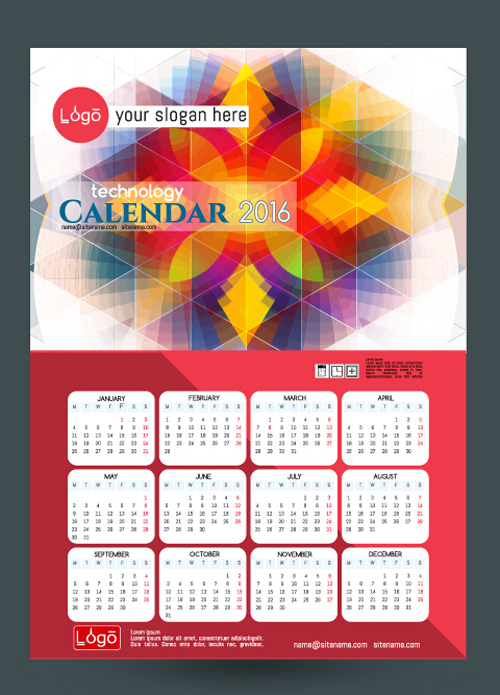 2016 technology calendar template vector 23