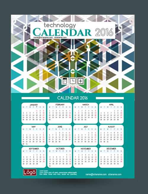 2016 technology calendar template vector 25