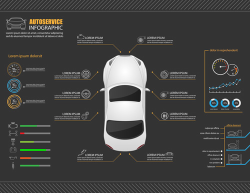 Auto service infographics vector material 02