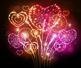 Beautiful fireworks with heart vector 01
