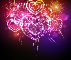 Beautiful fireworks with heart vector 02