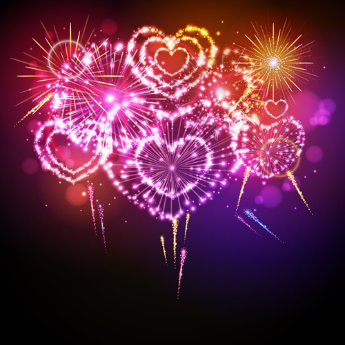 Beautiful fireworks with heart vector 02