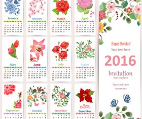 Beautiful flower with 2016 calendars vector