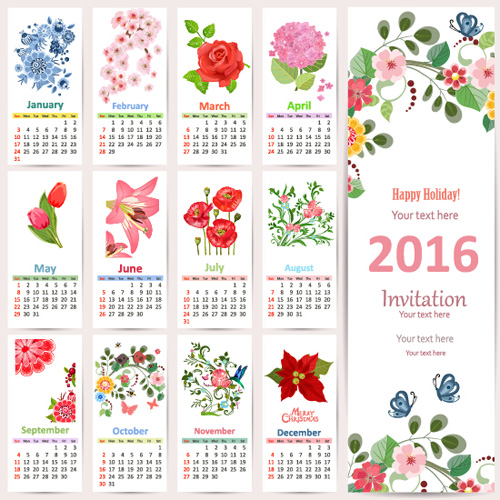 Beautiful flower with 2016 calendars vector
