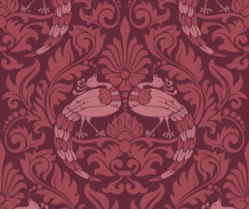Birds with damask pattern seamless vector 01