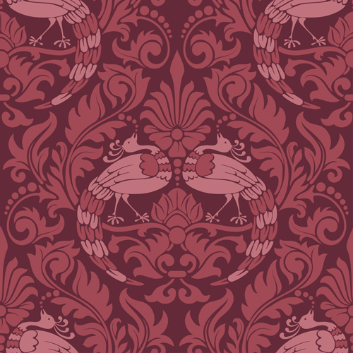 Birds with damask pattern seamless vector 01