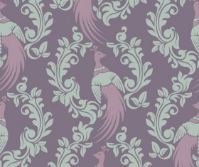 Birds with damask pattern seamless vector 02