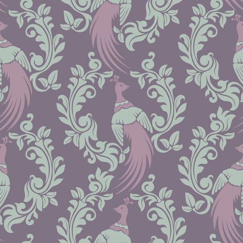 Birds with damask pattern seamless vector 02