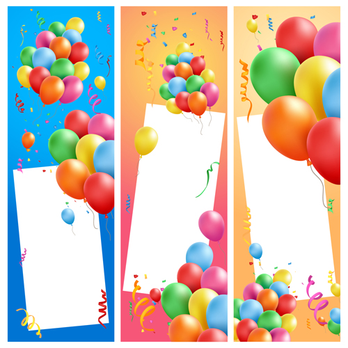 Birthday banners with colored balloons 01