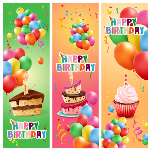 Birthday banners with colored balloons 02 free download