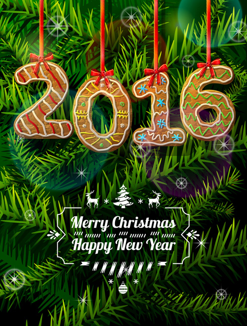 Biscuit 2016 christmas with new year background vector
