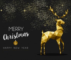 Black christmas background with geometric deer vector