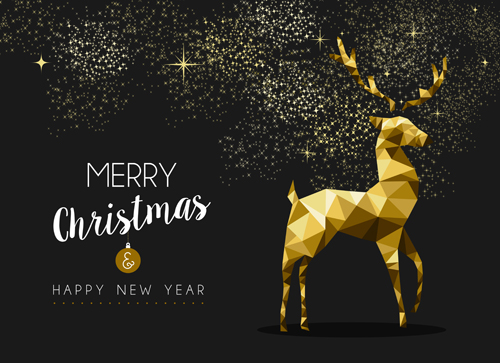 Black christmas background with geometric deer vector