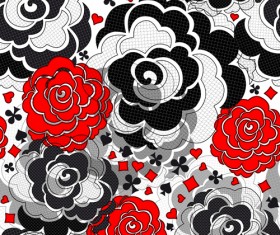 Black with red flower pattern vector material