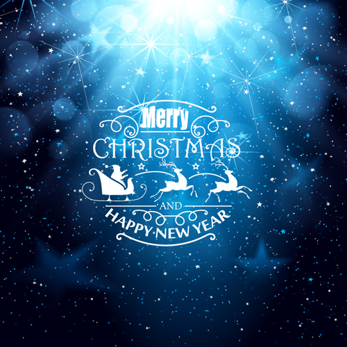 Blue Christmas and New Year greeting card vector