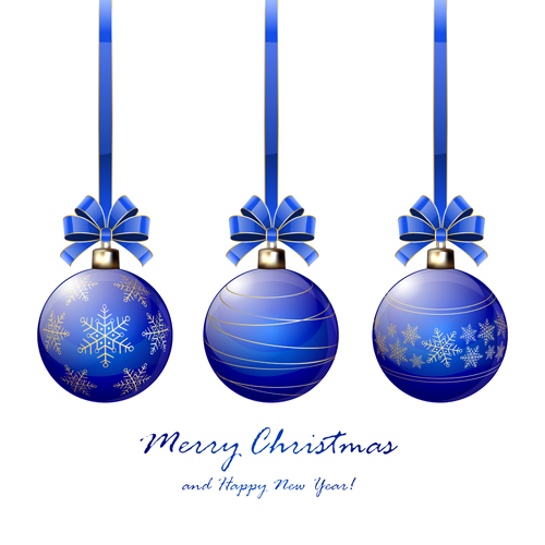 Blue Christmas balls with ribbon bow vector