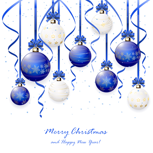 Blue and white Christmas balls beautiful vector 01