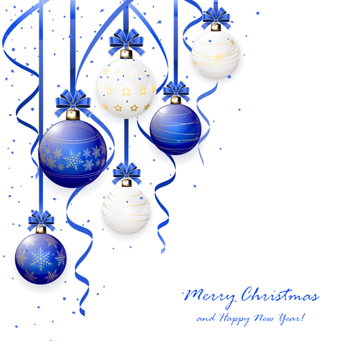 Blue and white Christmas balls beautiful vector 02