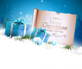 Blue christmas gift box with paper vector