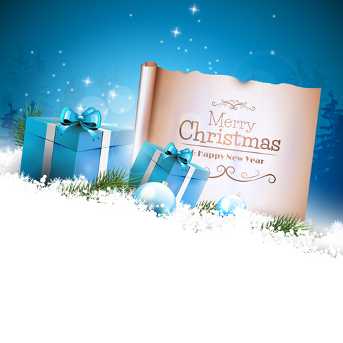 Blue christmas gift box with paper vector